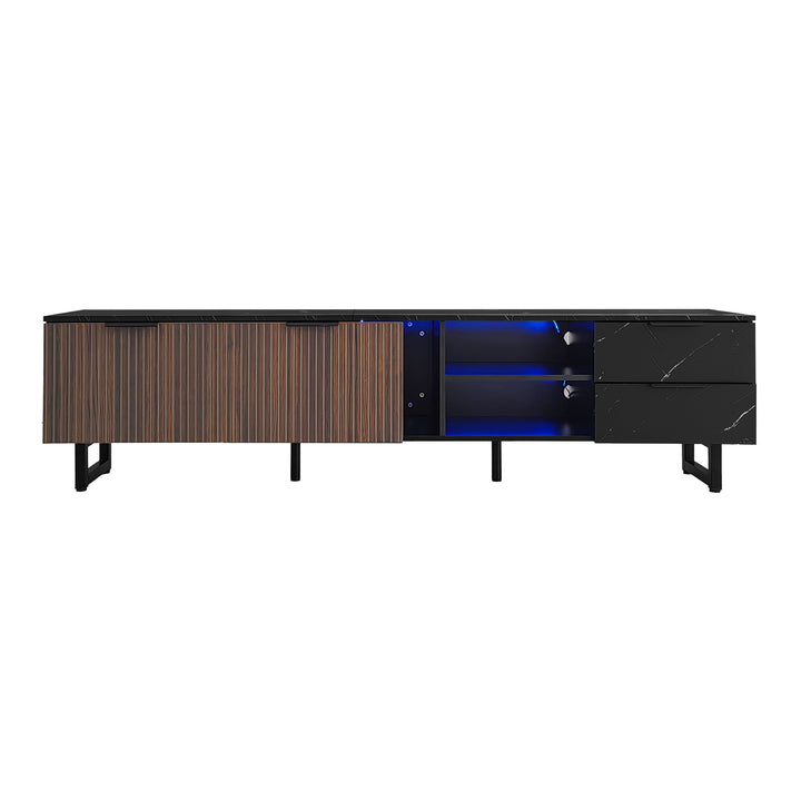 Vintage TV stand with black marble look & LED lighting MIRAGEOOZE