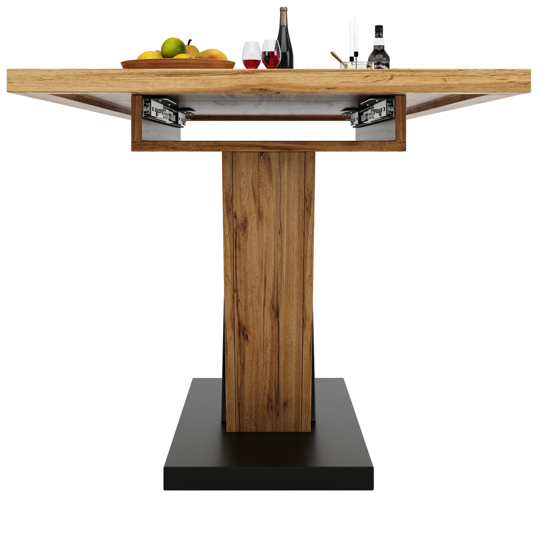 Extendable natural wood-grain dining table (120-160cm) SWEETEXUD