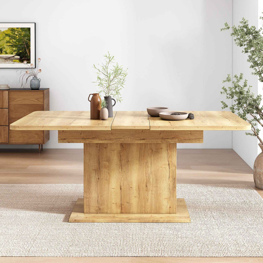 Extendable Dining Table Oak 130x70cm, Space-Saving Rectangular Table with Storage, Modern Iron Frame, Multifunctional Folding Table for Dining, Coffee, Home Office