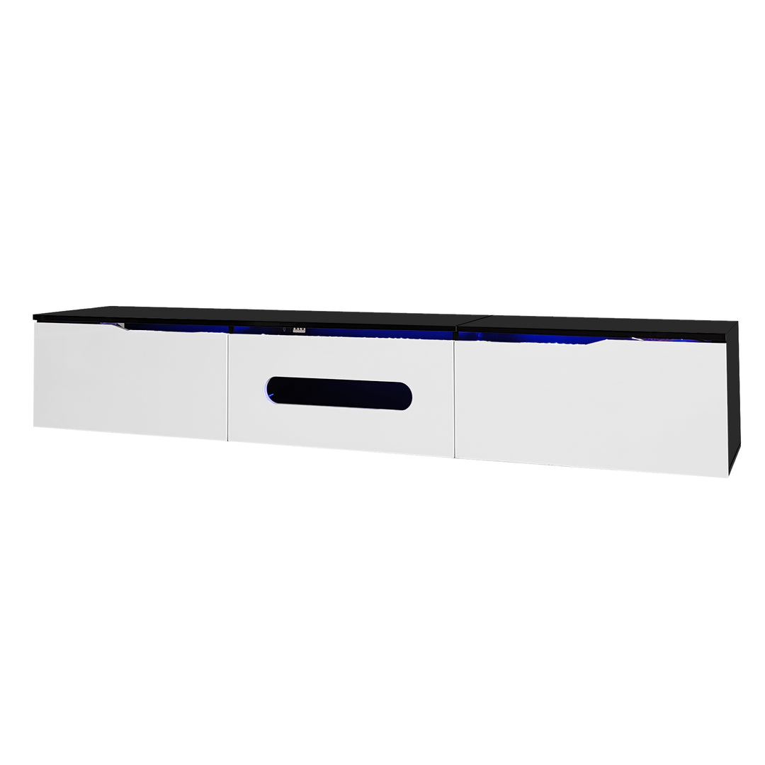 Black and white high gloss suspended TV Stand with LED lighting 180cm AMENSAL