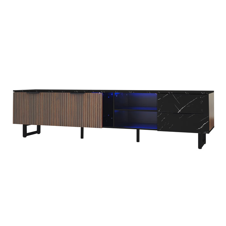 Vintage TV stand with black marble look & LED lighting MIRAGEOOZE