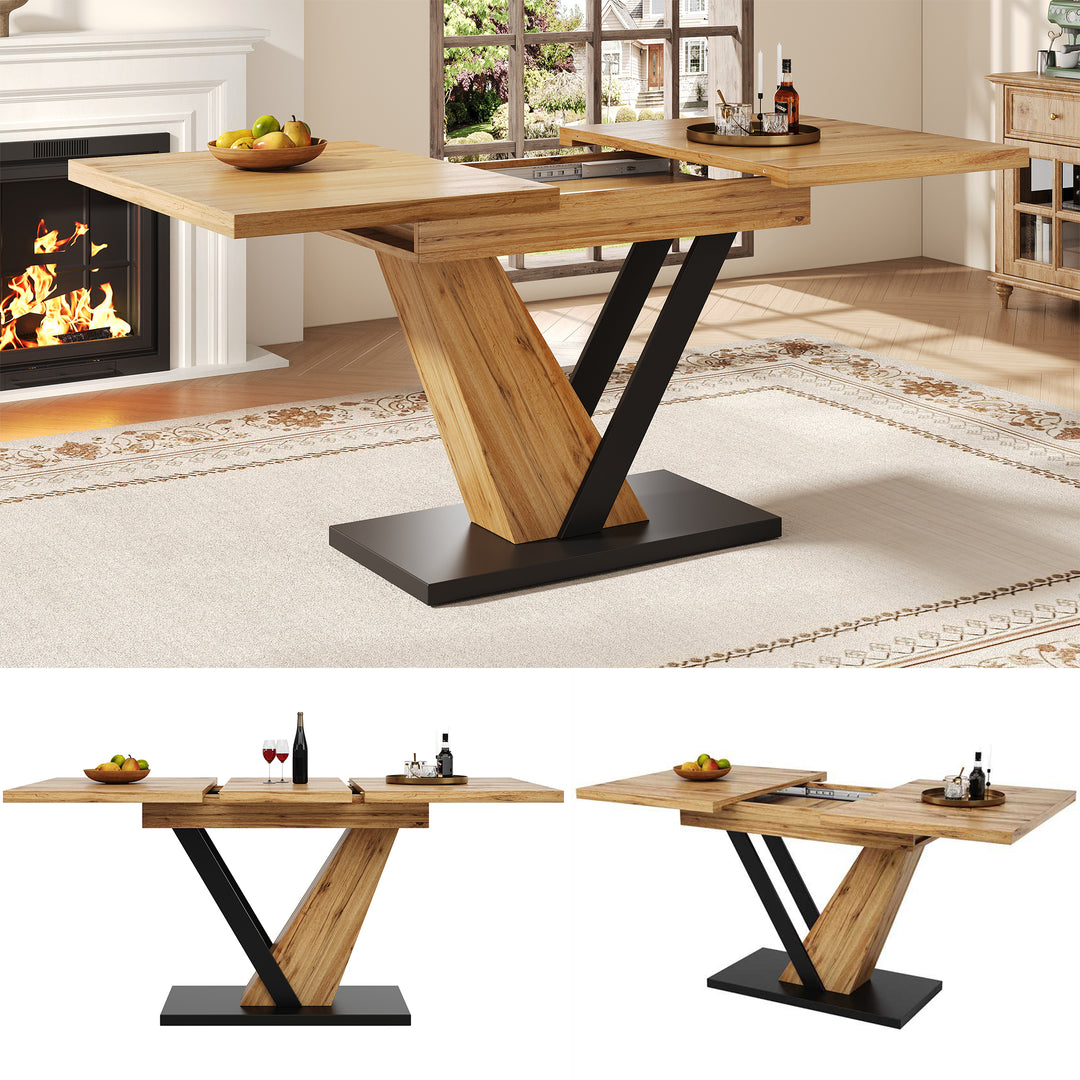 Extendable natural wood-grain dining table (120-160cm) SWEETEXUD
