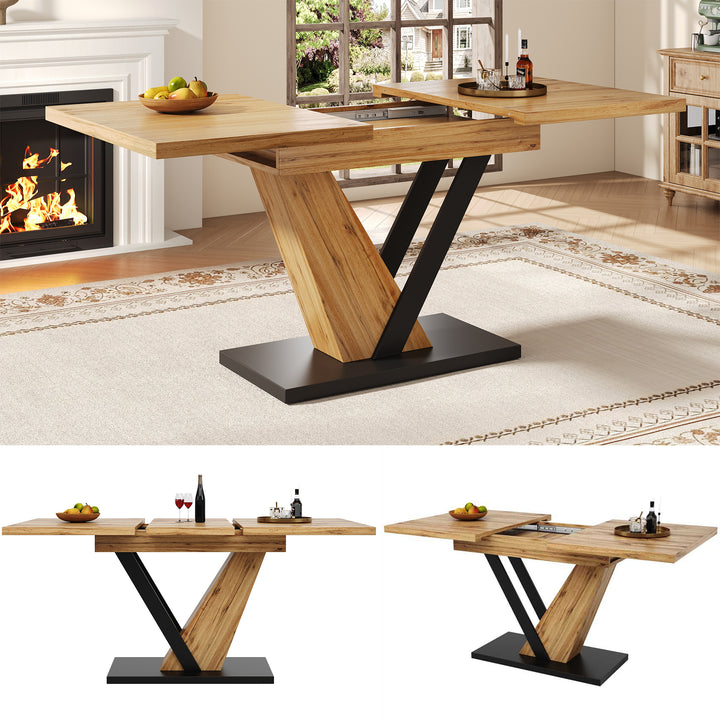 Extendable natural wood-grain dining table (120-160cm) SWEETEXUD