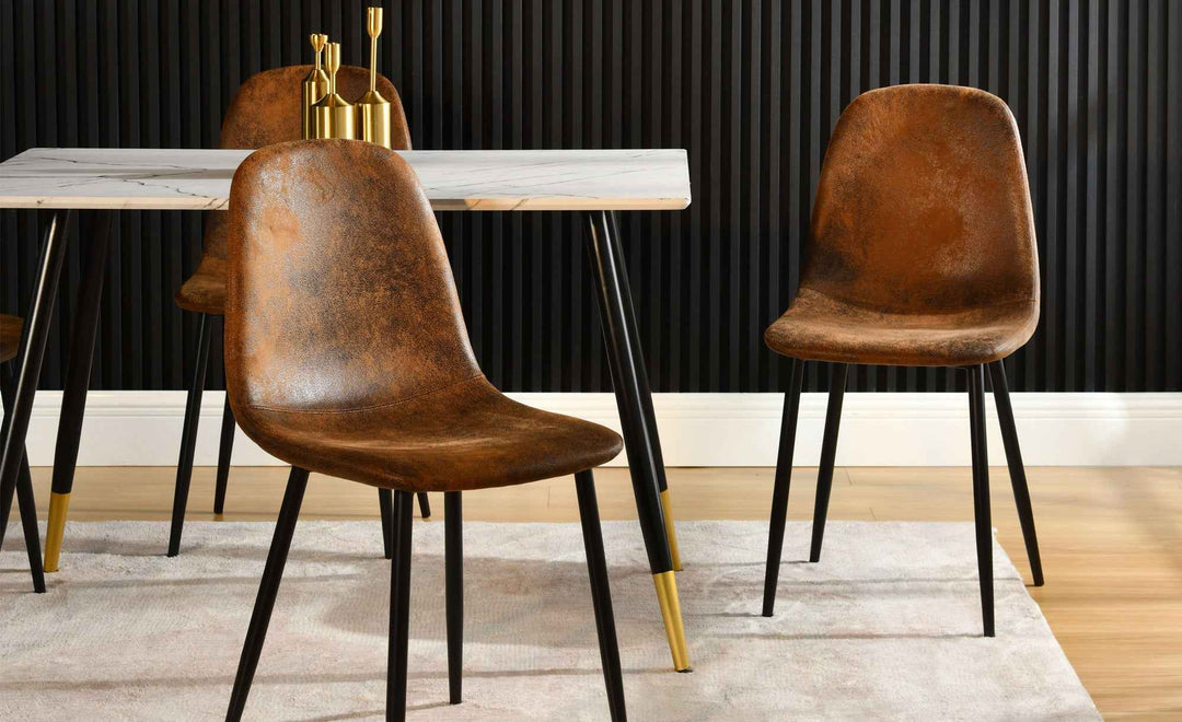 Dining Chair Set of 6, Suede Upholstery, Brown, Space-Saving Stackable Design, Metal Legs, Modern Style for Kitchen or Garden