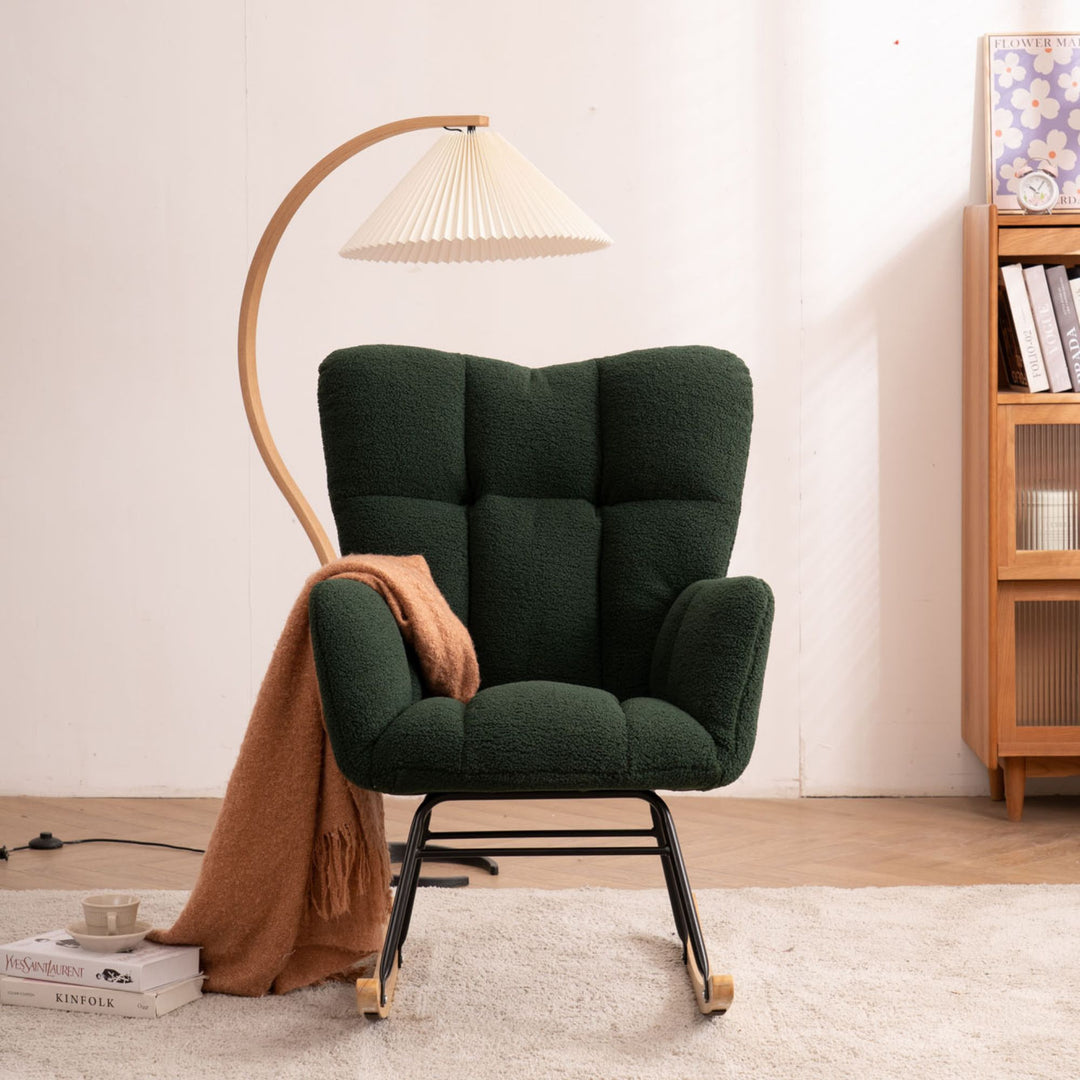 Green teddy fabric upholstered rocking chair THROKUTS TEDDY GREEN UK