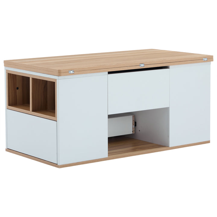 Modern white & oak lift-top coffee table hidden storage CLOUDWING