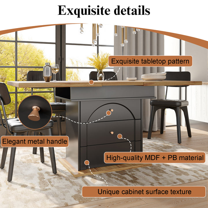 Extendable wooden dining table (110-140×80 cm) black shlef and 2 drawers SUNSPOT