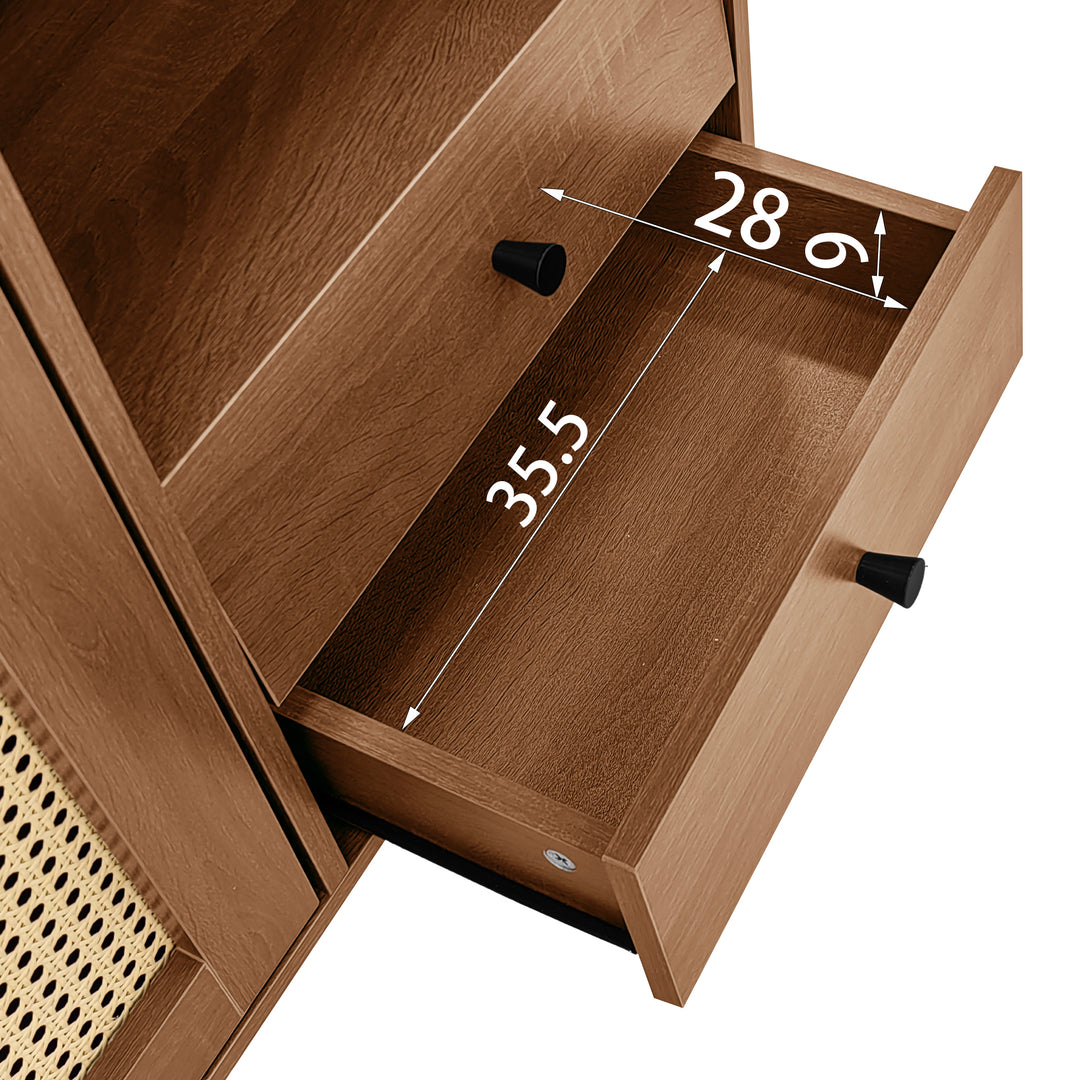 Wooden rattan sideboard vintage 3 doors 2 drawers 130x40x75.5cm SEAGRASSBED UK