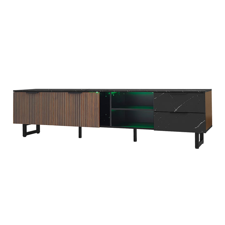 Vintage TV stand with black marble look & LED lighting MIRAGEOOZE