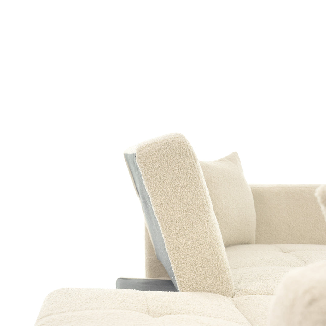 Beige sherpa 3-seater clic-clac sofa bed, adjustable backrest & side pocket ALDEN BEIGE UK