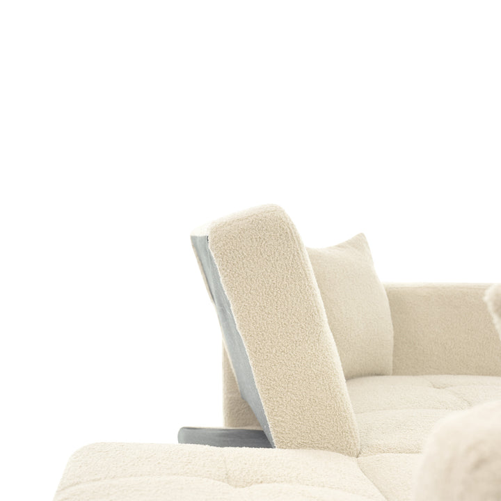 Beige sherpa 3-seater clic-clac sofa bed, adjustable backrest & side pocket ALDEN BEIGE UK