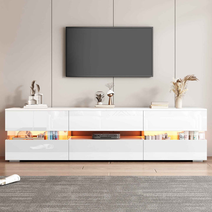 00+TV Stand Cabinet 160cm White High Gloss with APP-Controlled LED Lights, for 60-70 Inch TVs COMPACTRESINPRIME