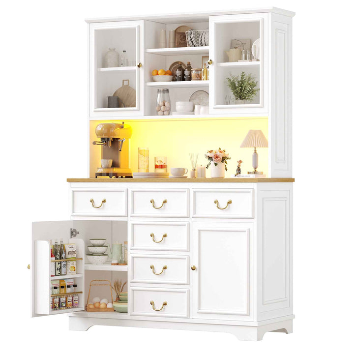 Tall white kitchen cabinet with LED lighting, USB ports & sockets 118x39.5x180cm