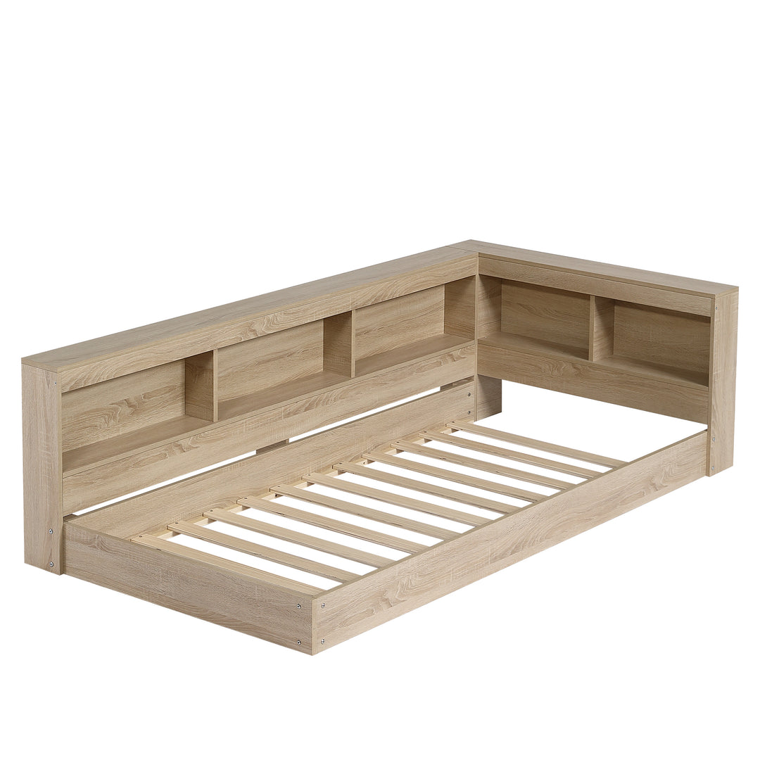 Oak storage single bed with storage shelves, daybed 90x190cm AIRGLOW UK