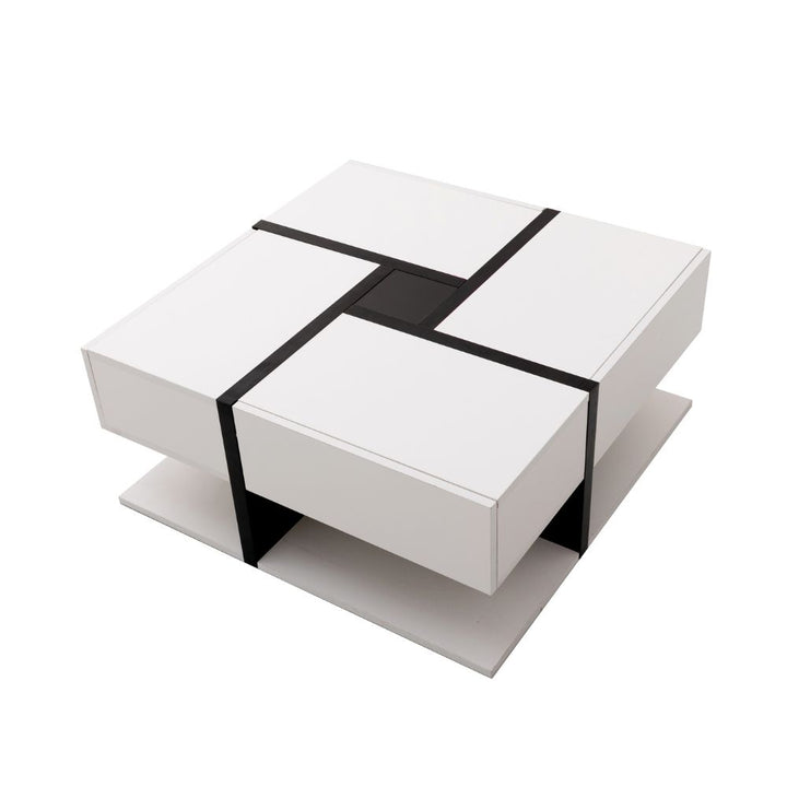 White square coffee table with 4 drawers line design AILZAIL WHITE UK