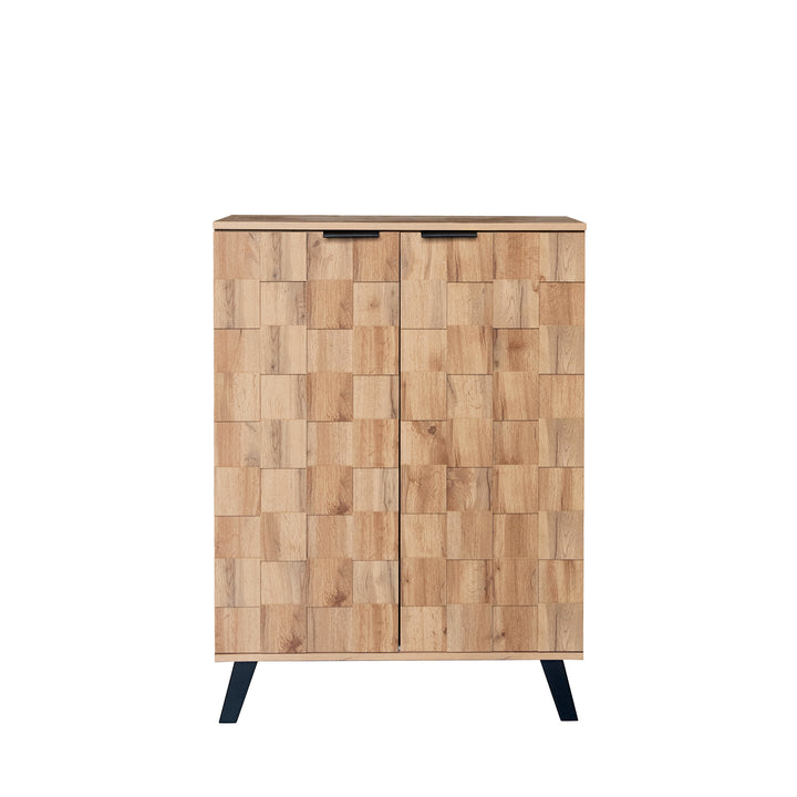 Vintage shoe cabinet textured oak look 3D with adjustable shelves 80×35×110cm FLAGELLUM