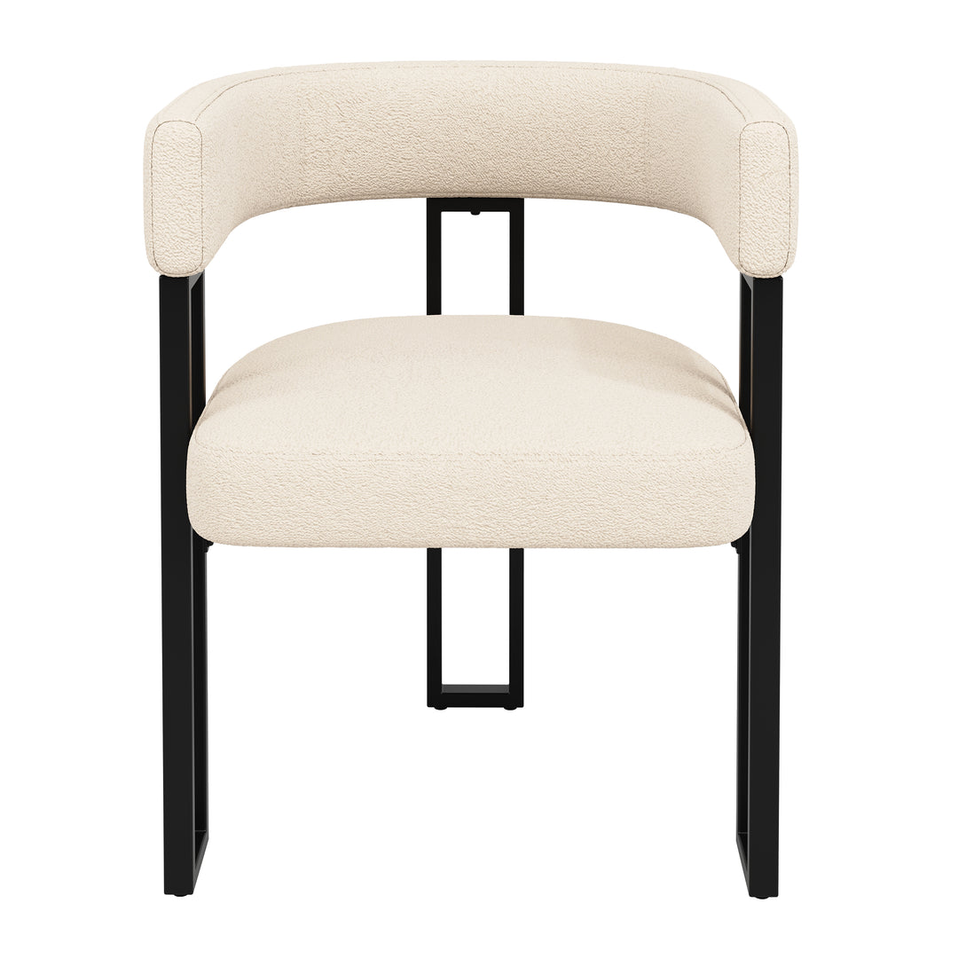 Set of 2 beige fabric dining chairs with curved ergonomic backrest and metal legs THISTLEDOWN