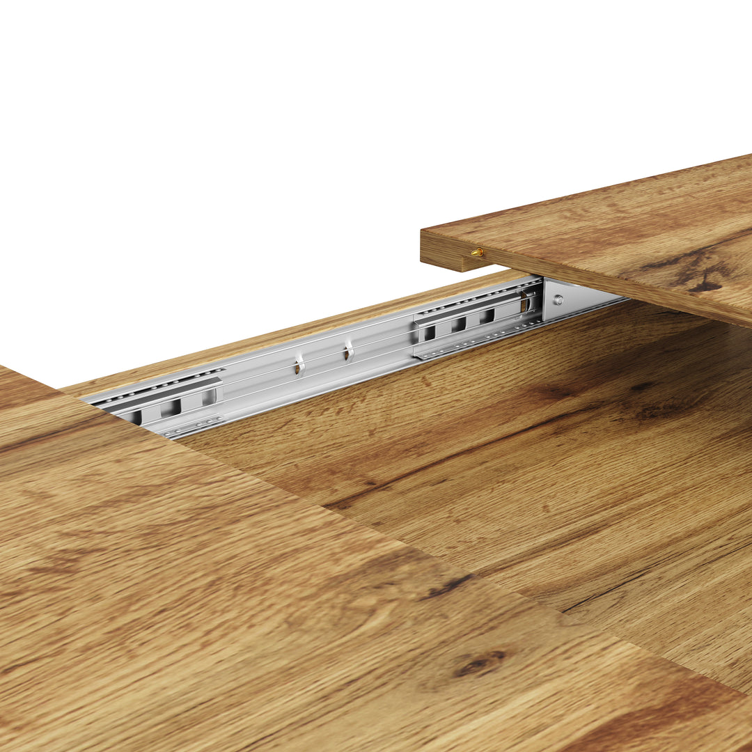 Extendable walnut-look dining table (120-160cm) with star-shaped metal legs SILKROUTE