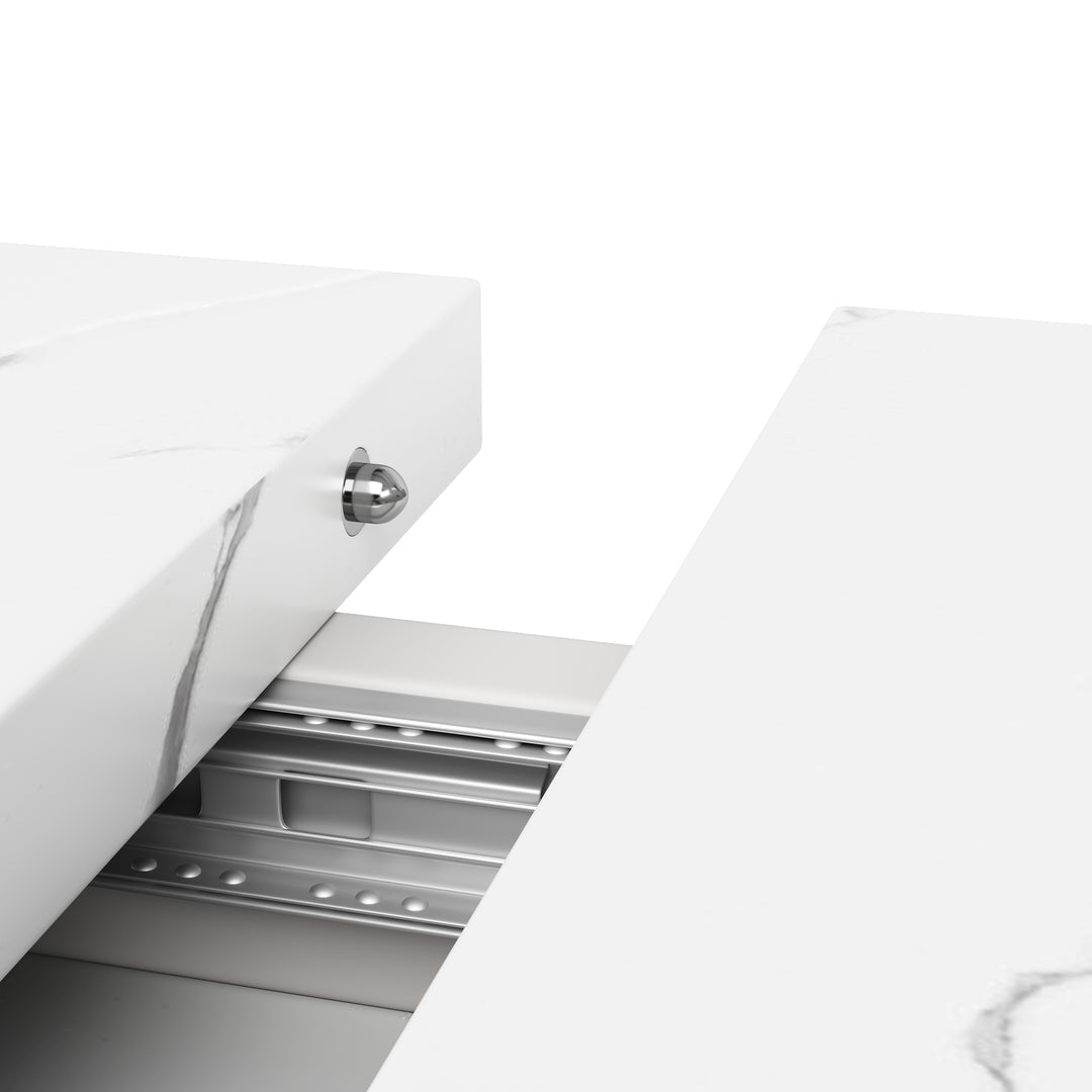 White marble-look extendable dining table cross legs design 118–157cm ASCENDIS