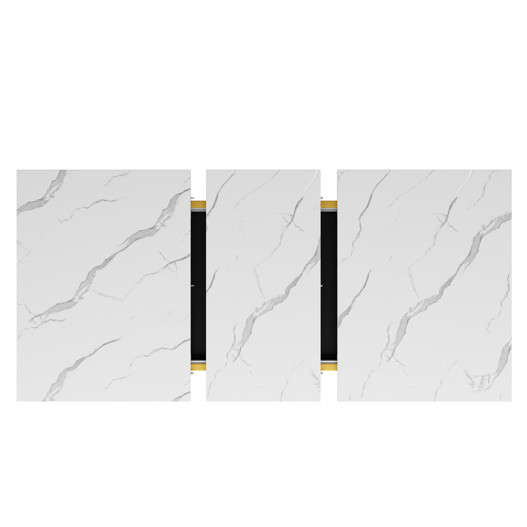 Extendable dining table 120–160 × 80 cm with marble-look top and golden cross legs COPPICEKNOLL