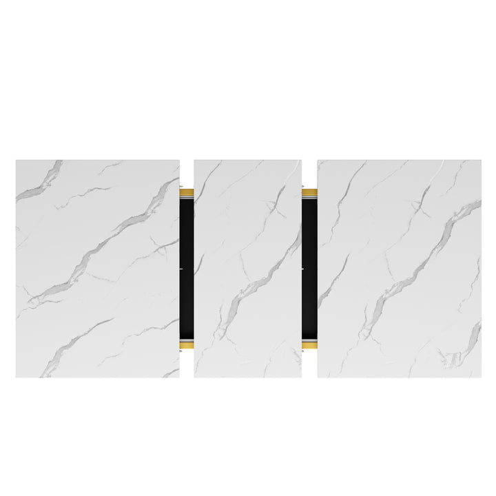 Extendable dining table 120–160 × 80 cm with marble-look top and golden cross legs COPPICEKNOLL