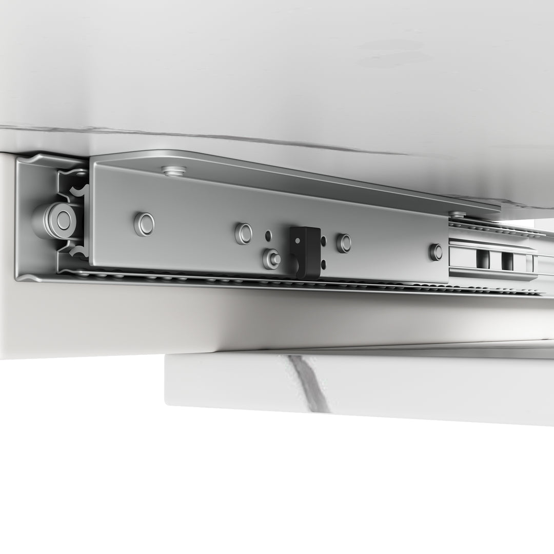 White marble-look extendable dining table cross legs design 118–157cm ASCENDIS