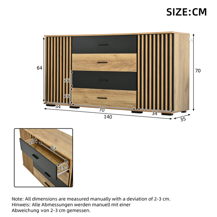 Oak Sideboard Black Stripe with 4 Drawers & 2 Doors 140cm WOODCHAIR