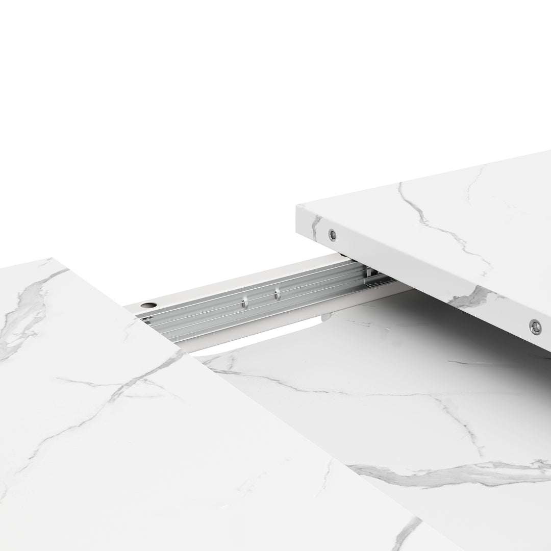 White marble-look extendable dining table cross legs design 118–157cm ASCENDIS