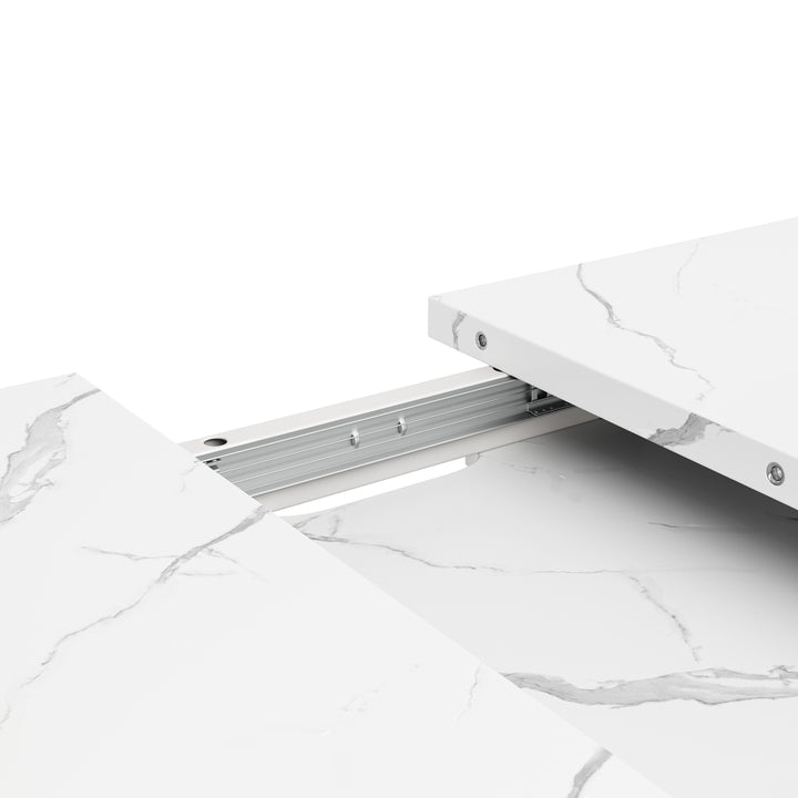 White marble-look extendable dining table cross legs design 118–157cm ASCENDIS