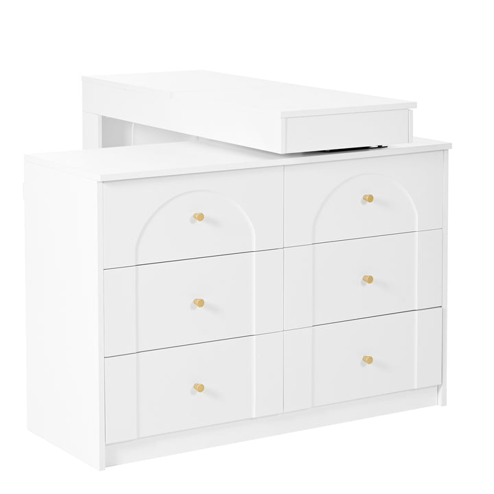 White L-shaped rotating vanity desk with LED mirror makeup table ELEGANT THROW HOME