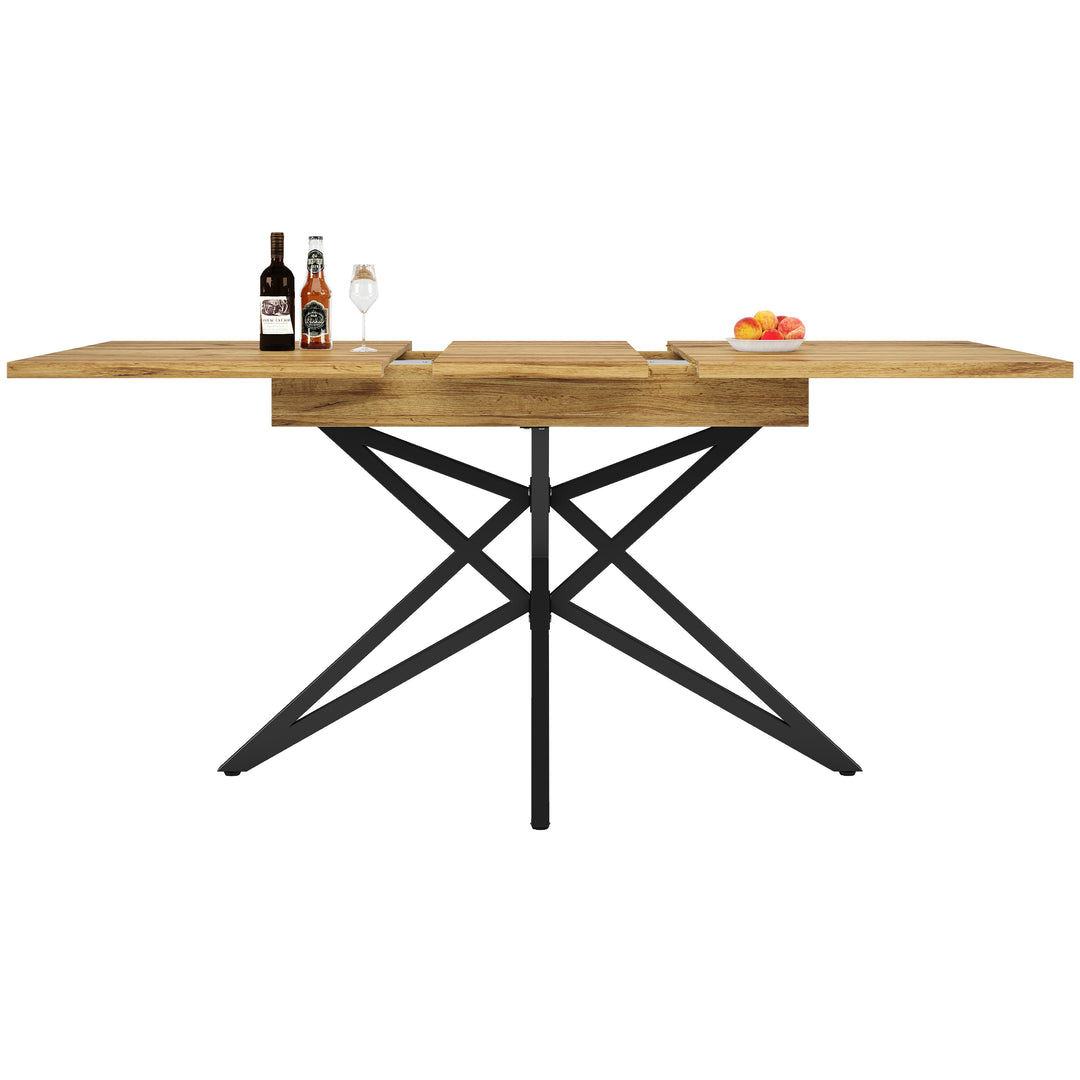 Extendable walnut-look dining table (120-160cm) with star-shaped metal legs SILKROUTE