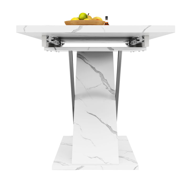 White marble-look extendable dining table cross legs design 118–157cm ASCENDIS