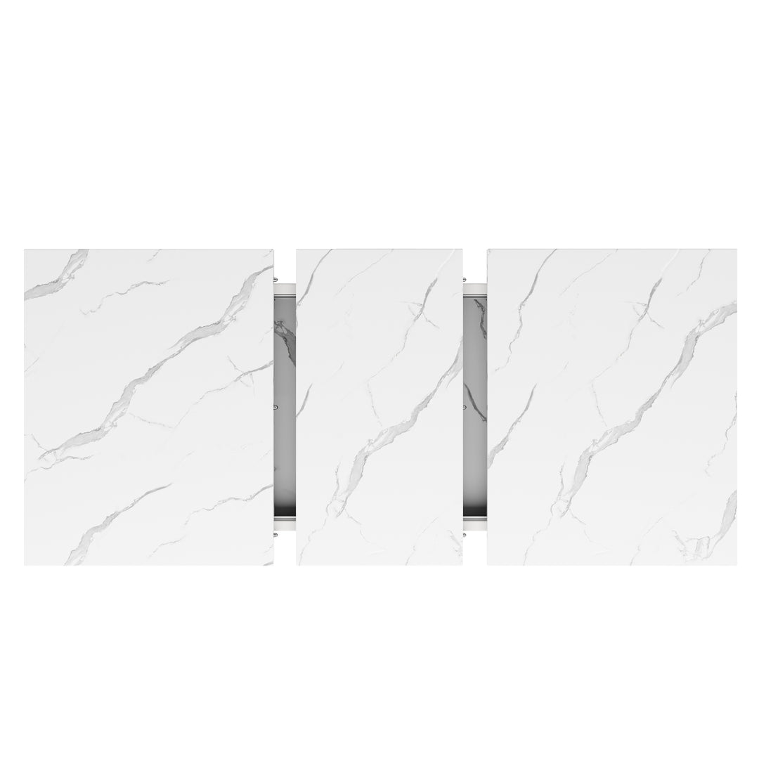 White marble-look extendable dining table cross legs design 118–157cm ASCENDIS