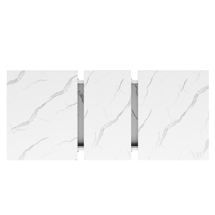 White marble-look extendable dining table cross legs design 118–157cm ASCENDIS