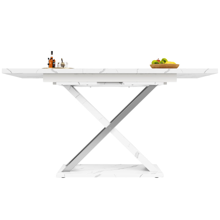White marble-look extendable dining table cross legs design 118–157cm ASCENDIS