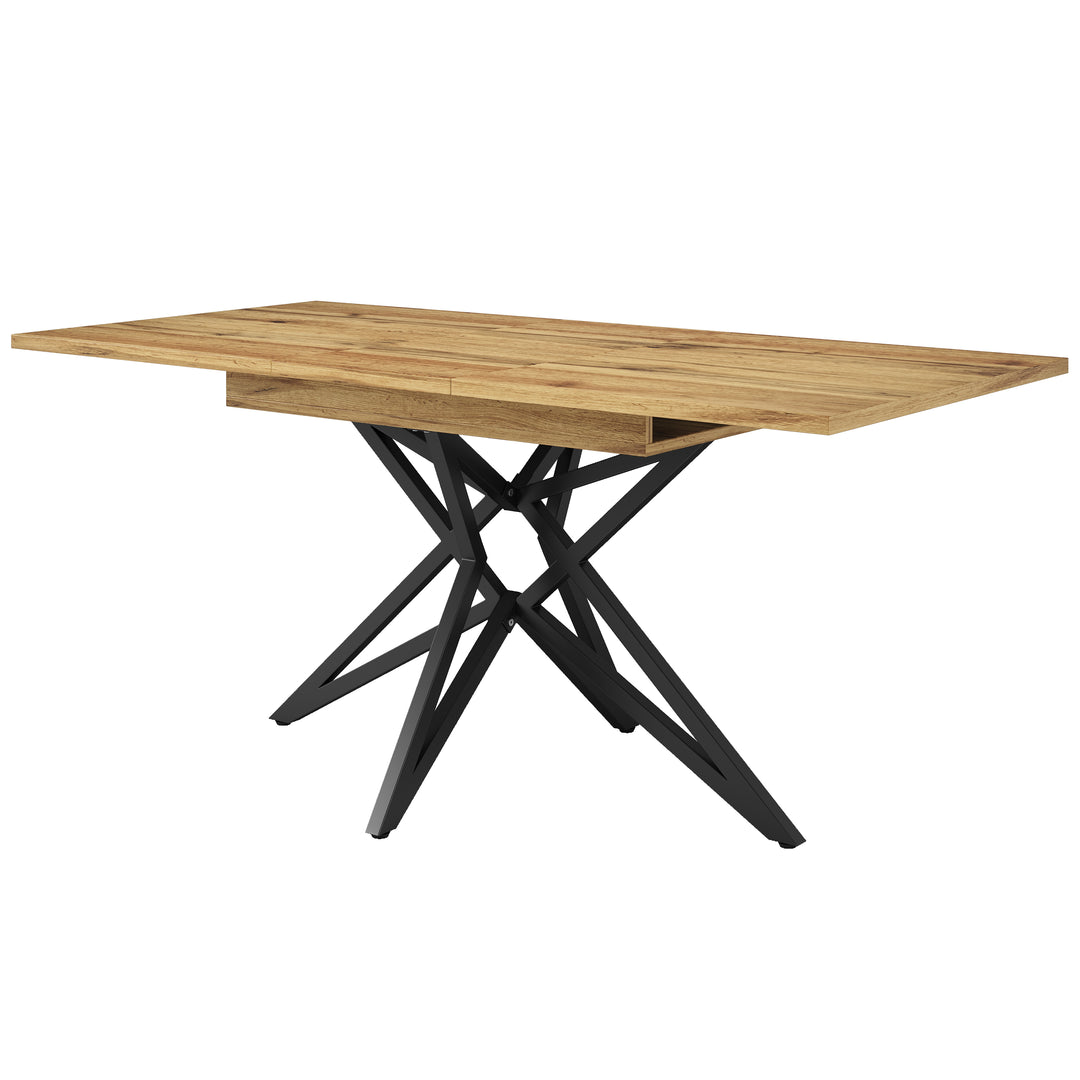 Extendable walnut-look dining table (120-160cm) with star-shaped metal legs SILKROUTE