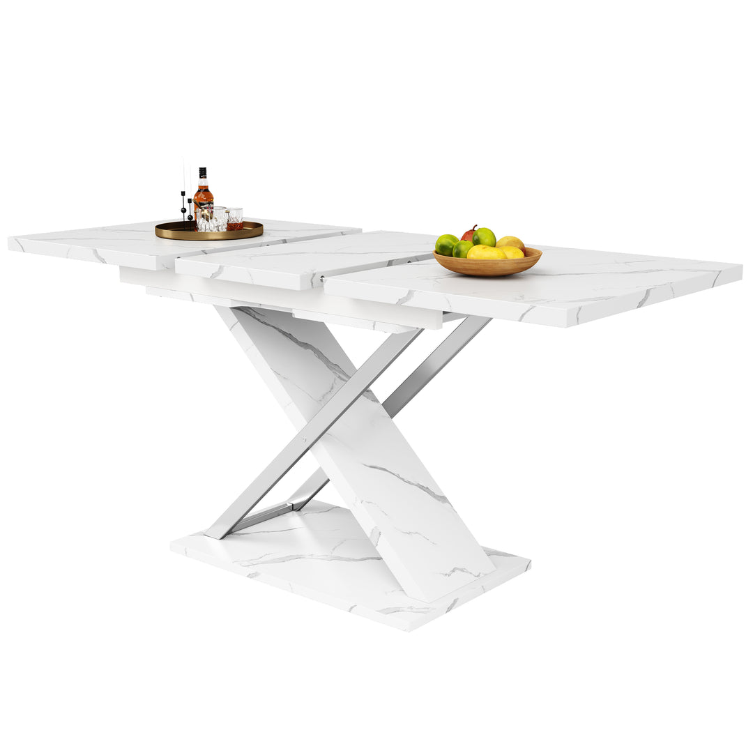 White marble-look extendable dining table cross legs design 118–157cm ASCENDIS