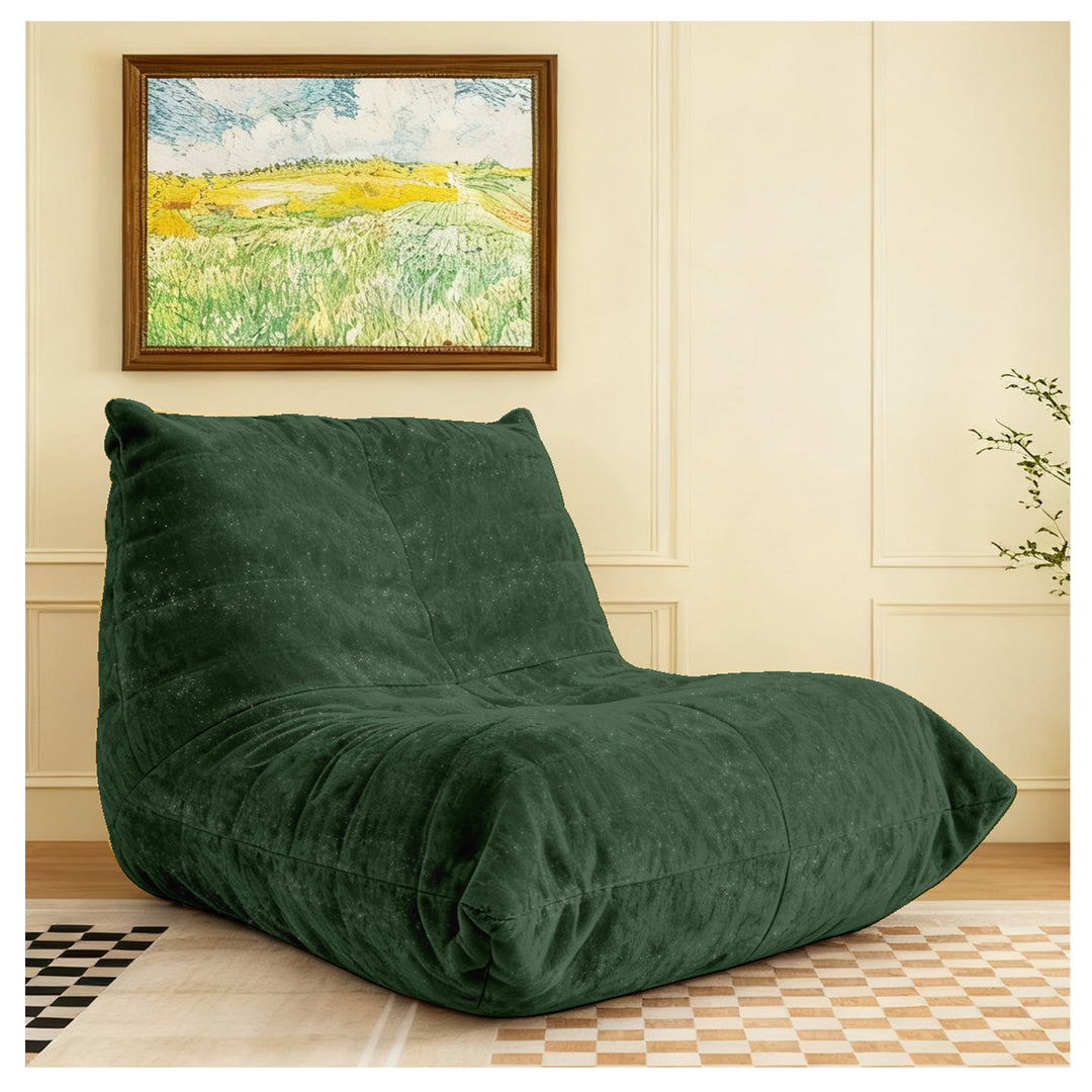Comfy green chenille bean bag lazy sofa with full-body support & non-slip base CELESTEIA