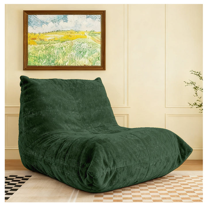 Comfy green chenille bean bag lazy sofa with full-body support & non-slip base CELESTEIA
