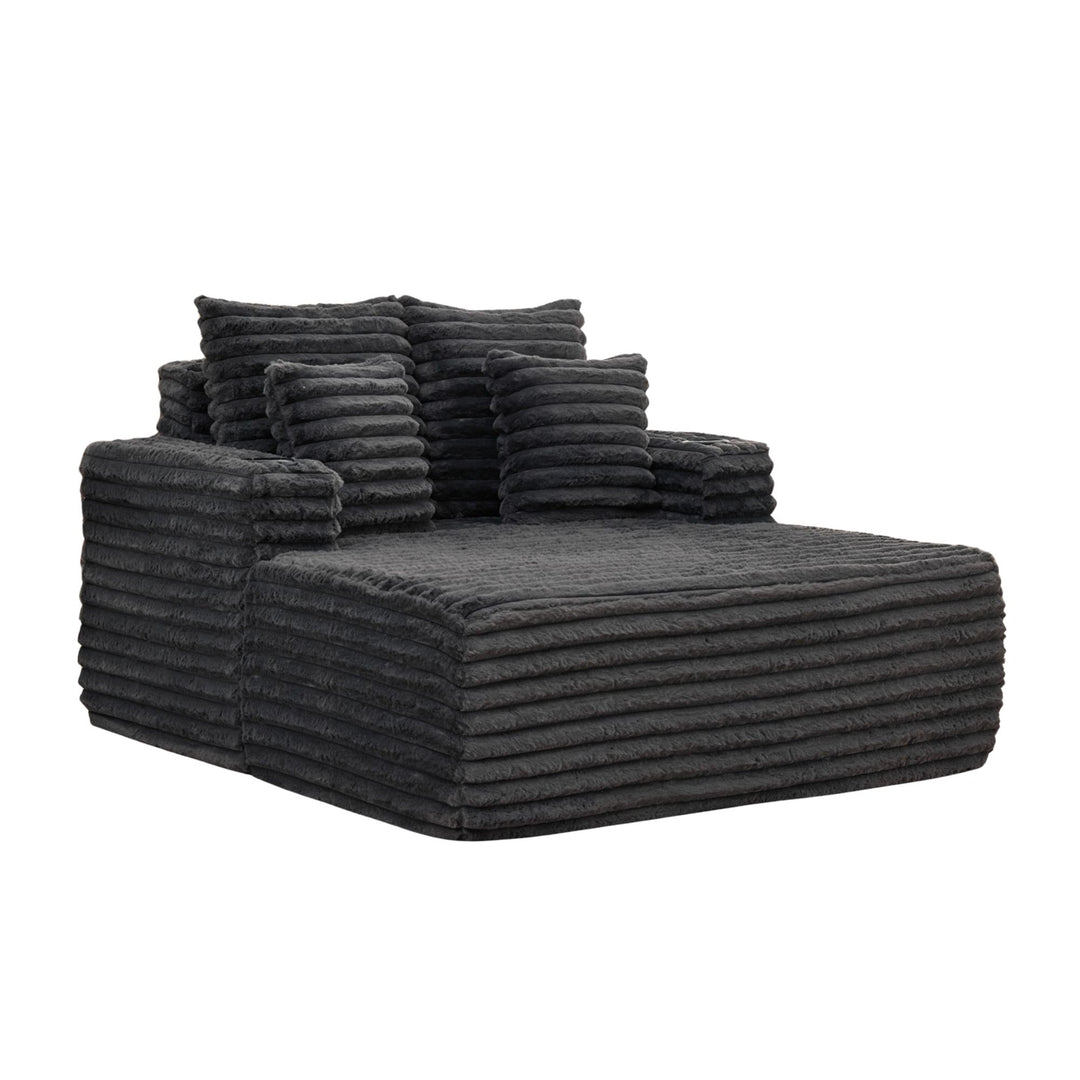 Corduroy Convertible Sleeper Sofa Bed, Dark Gray Oversized Chair with Cup Holders and Pillows TRUNKWORK