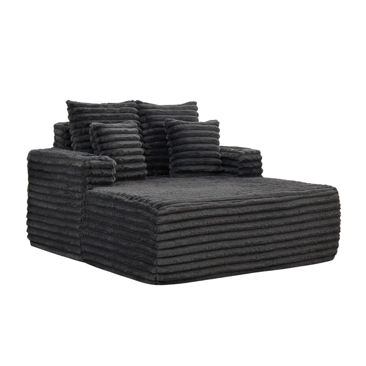 Corduroy Convertible Sleeper Sofa Bed, Dark Gray Oversized Chair with Cup Holders and Pillows TRUNKWORK