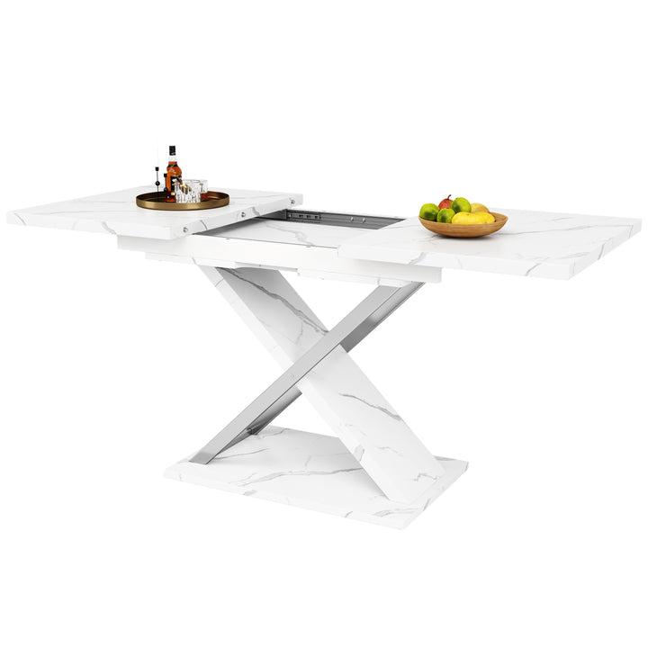 White marble-look extendable dining table cross legs design 118–157cm ASCENDIS