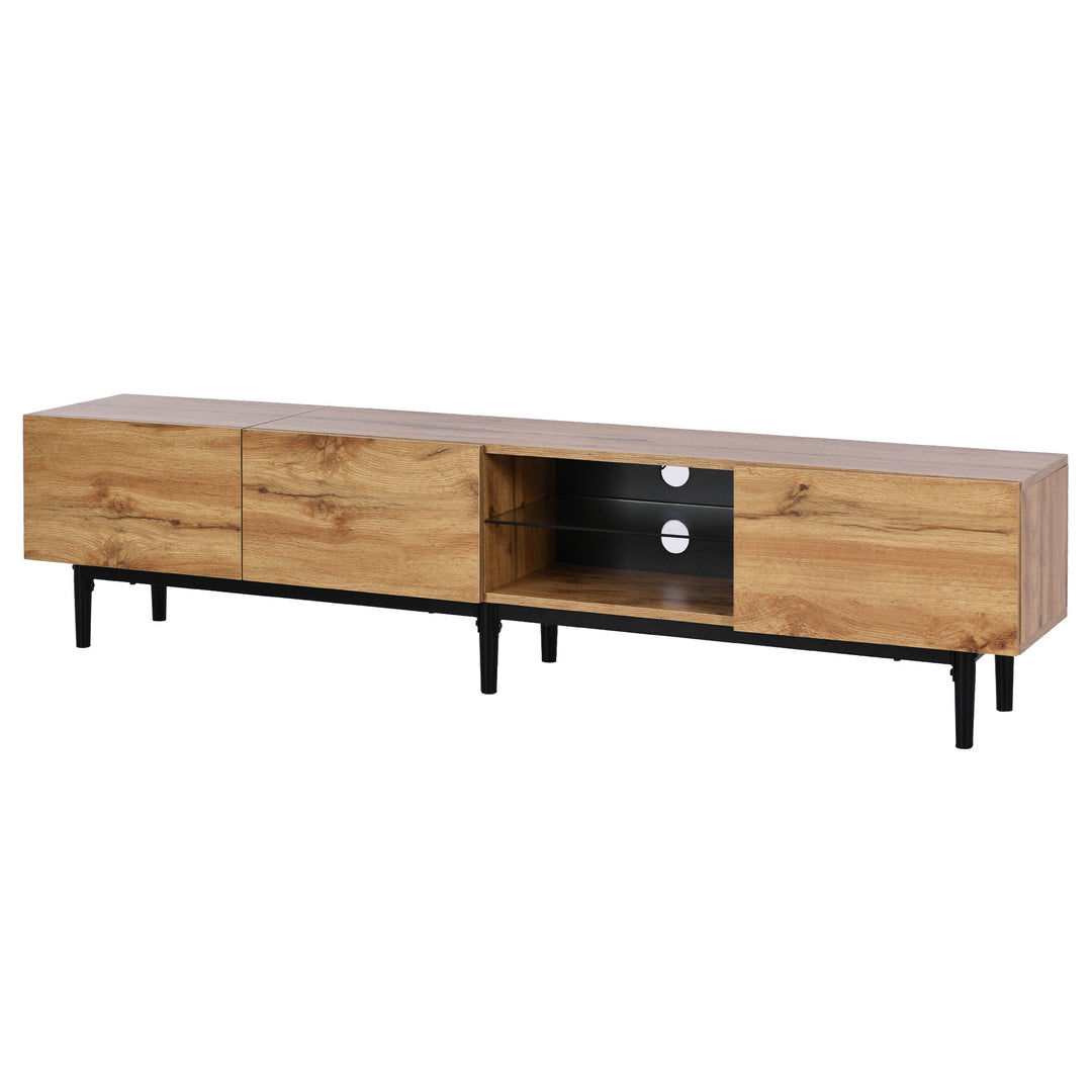 Wooden TV stand 3 doors with adjustable LED lighting NORWYN