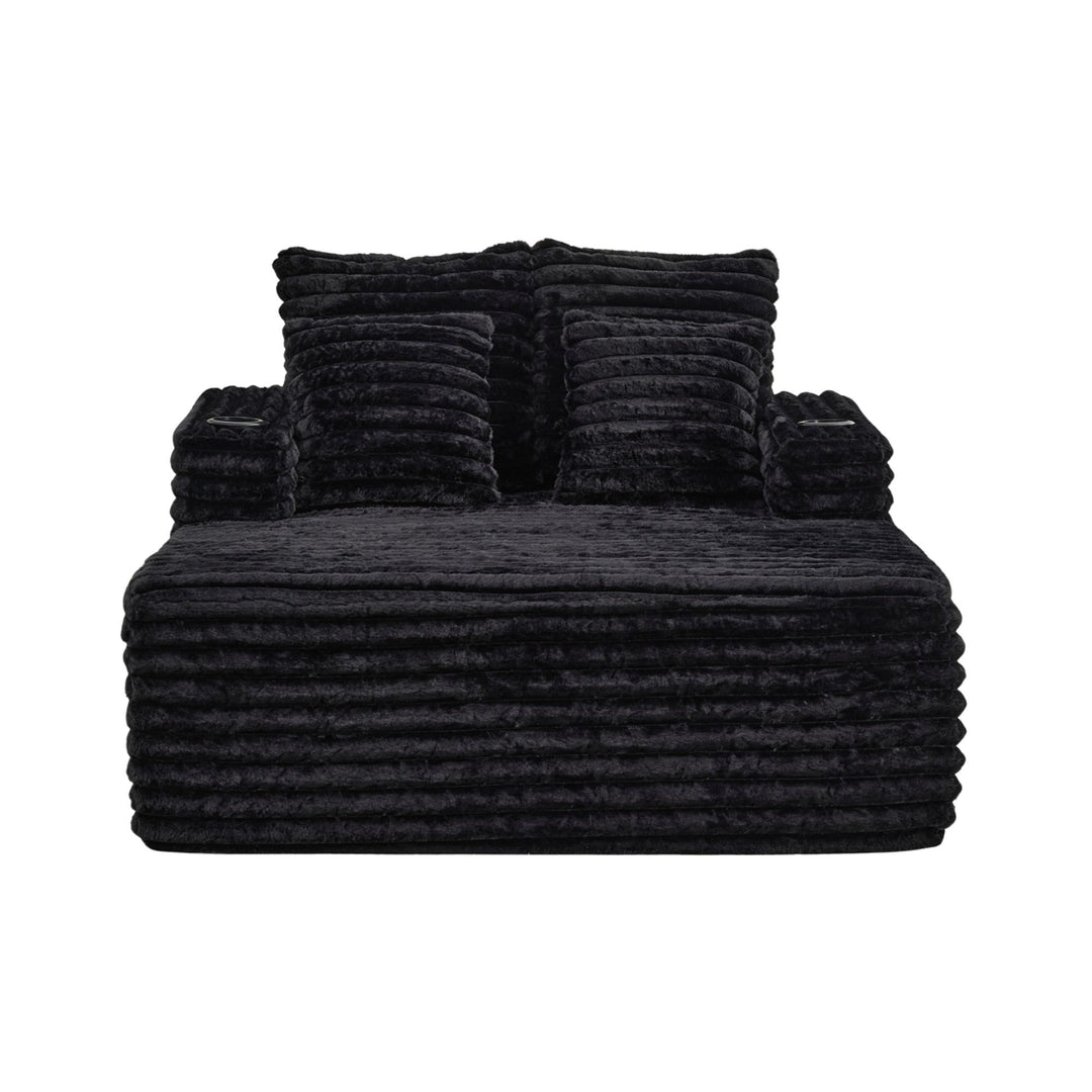 Black Ribbed Velvet Extra-Large Lounge Chair with Cupholders WICKERNIGHTSTAND