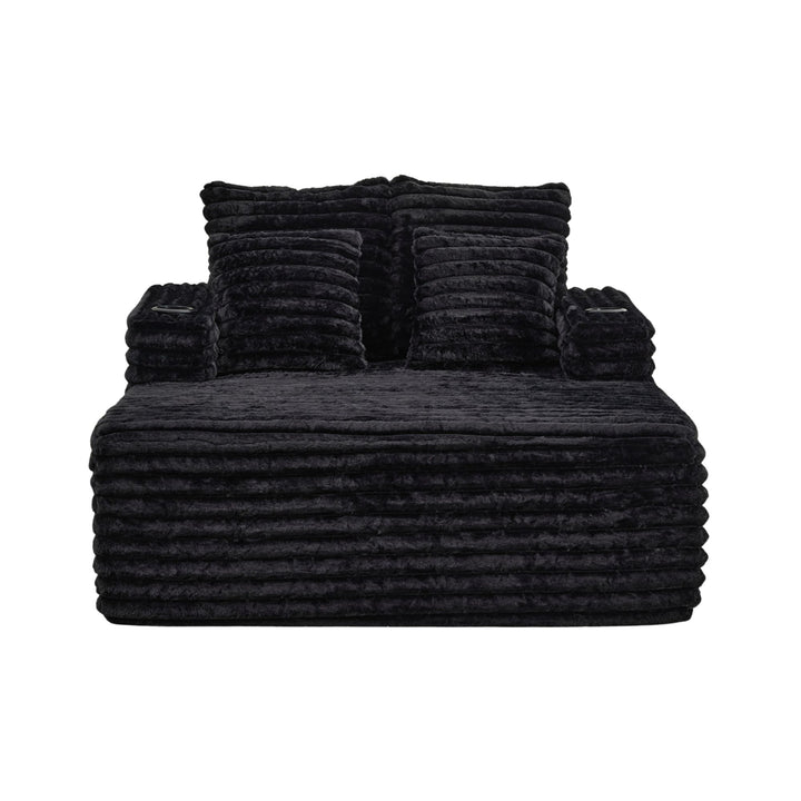 Black Ribbed Velvet Extra-Large Lounge Chair with Cupholders WICKERNIGHTSTAND