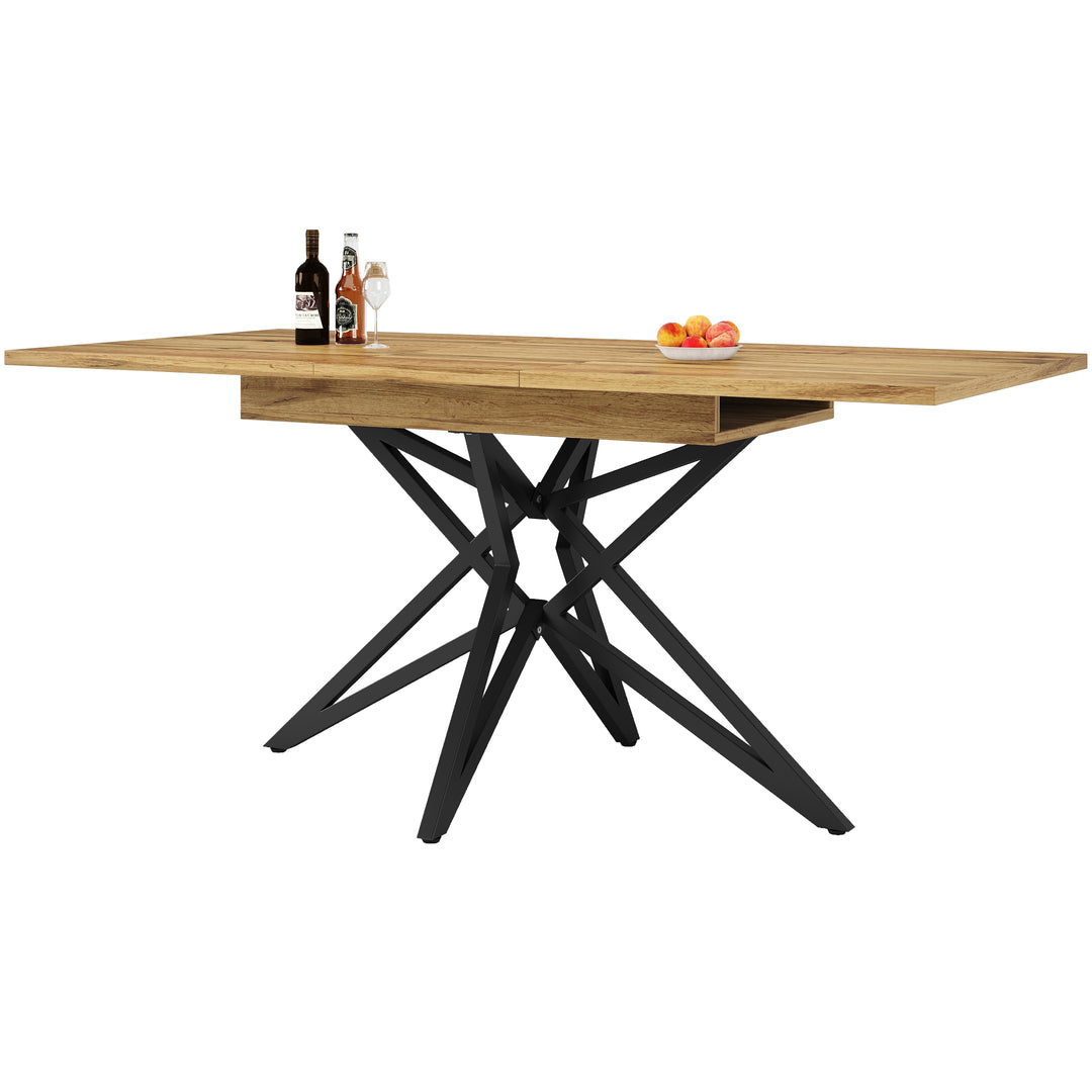 Extendable walnut-look dining table (120-160cm) with star-shaped metal legs SILKROUTE
