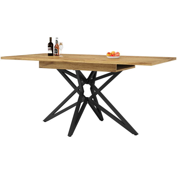 Extendable walnut-look dining table (120-160cm) with star-shaped metal legs SILKROUTE