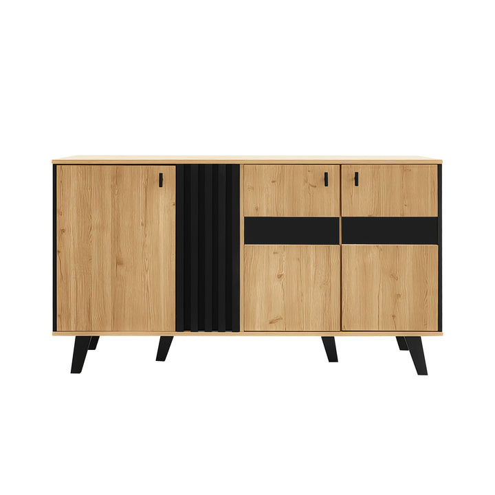 Modern wooden sideboard wood &amp; stripped black with LED lighting APOTHECI