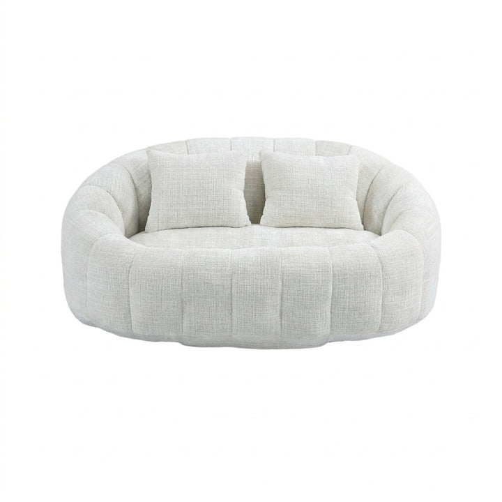 Contemporary Beige Chenille Curved Barrel Chair and Cuddle Lounger with 2 Pillows WOOLCHAIR