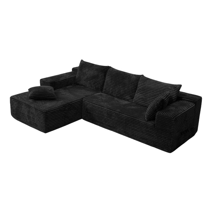 Black L-Shaped Sectional Sofa Corduroy with Deep Seat 237cm ARROWDRESSER